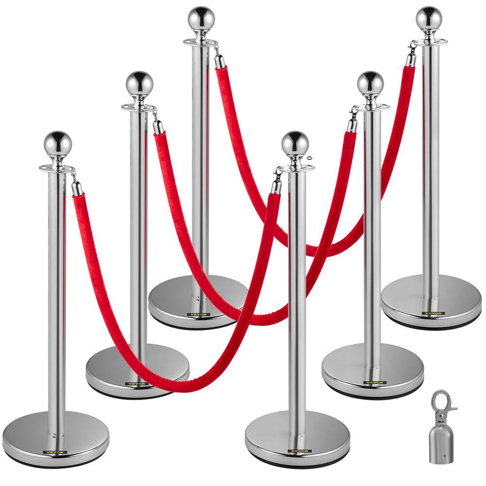 6-Piece Silver Crowd Management Set, Stainless Posts with Red Retractable Rope, 38 in. Height, Suitable for Indoor price history on PriceWatchPro
