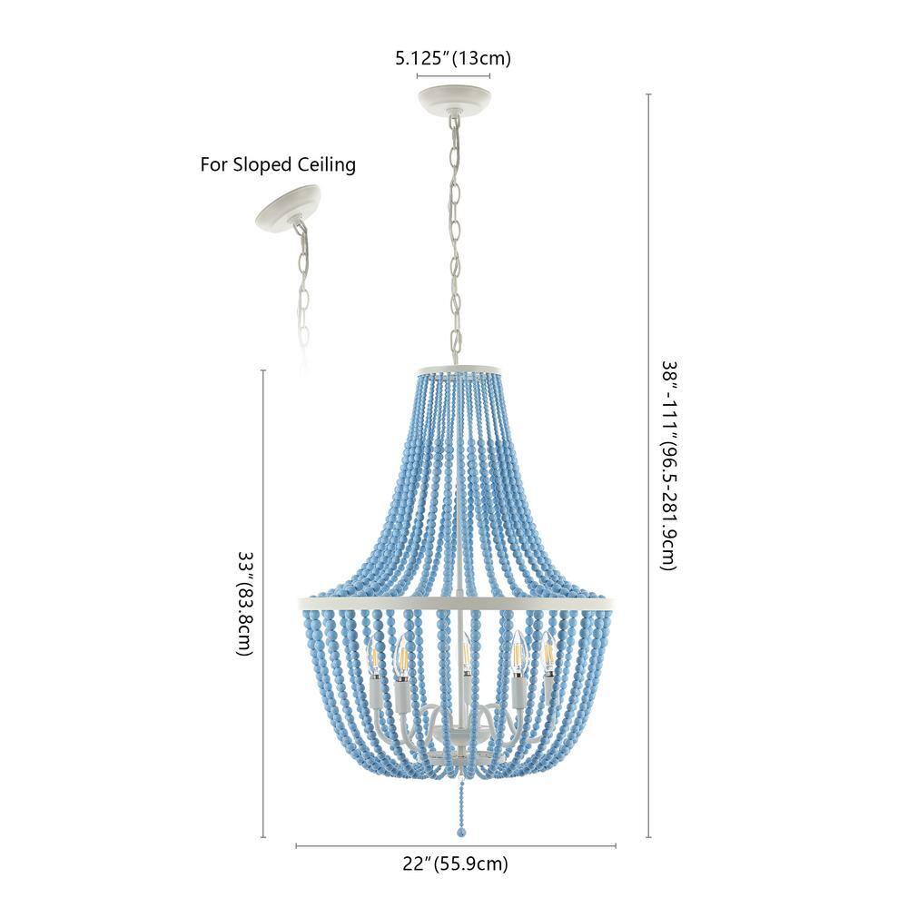 Elanie Cascading Blue Bead & White Metal LED Pendant Light
