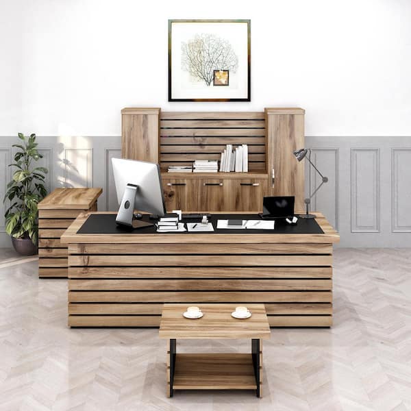 CASA MARE Modern Elise 87 in. Rustic Brown and Black Wood Desk Office Suite  Furniture (Set of 4) ELISE-87RBB-S - The Home Depot