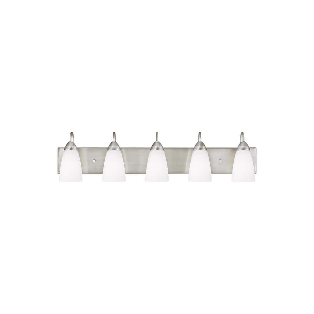 Seville Brushed Nickel 5-Light Wall/Bath Fixture with Etched Glass Shades