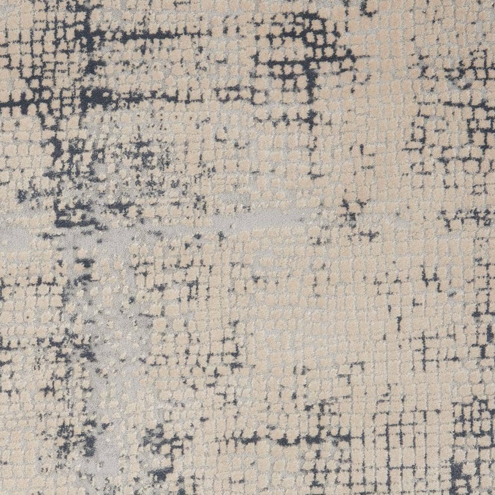 Modern Abstract Ivory & Blue Synthetic Area Rug 7'10" x 10'6"
