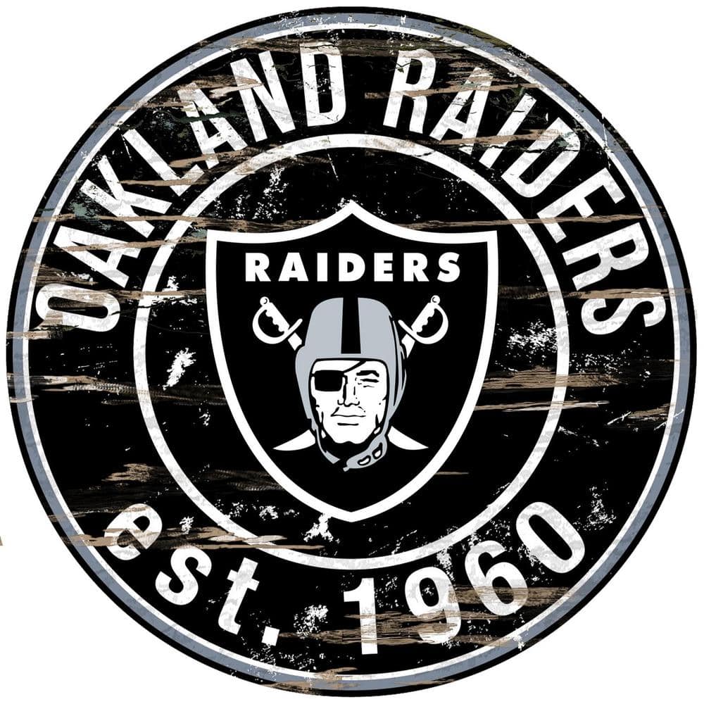 Adventure Furniture 24 Nfl Oakland Raiders Round Distressed Sign N0659 Oak The Home Depot