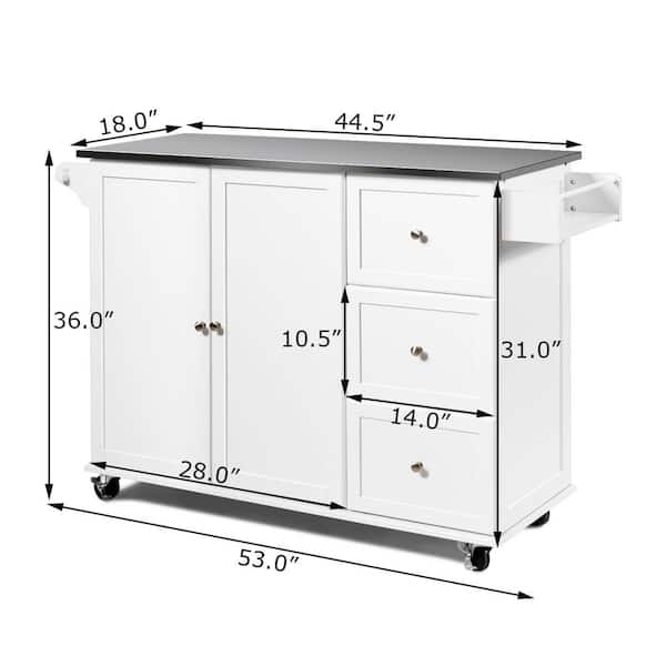 White Kitchen Island with 2-Door Storage Cabinet
