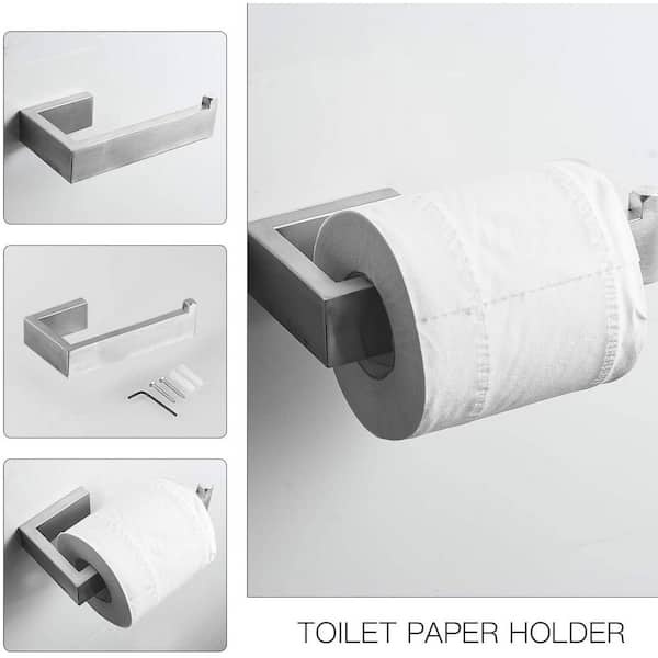 4-Piece Bath Hardware Set with Towel Ring Toilet Paper Holder Towel Hook and 24 in. Towel Bar in Brushed Nickel