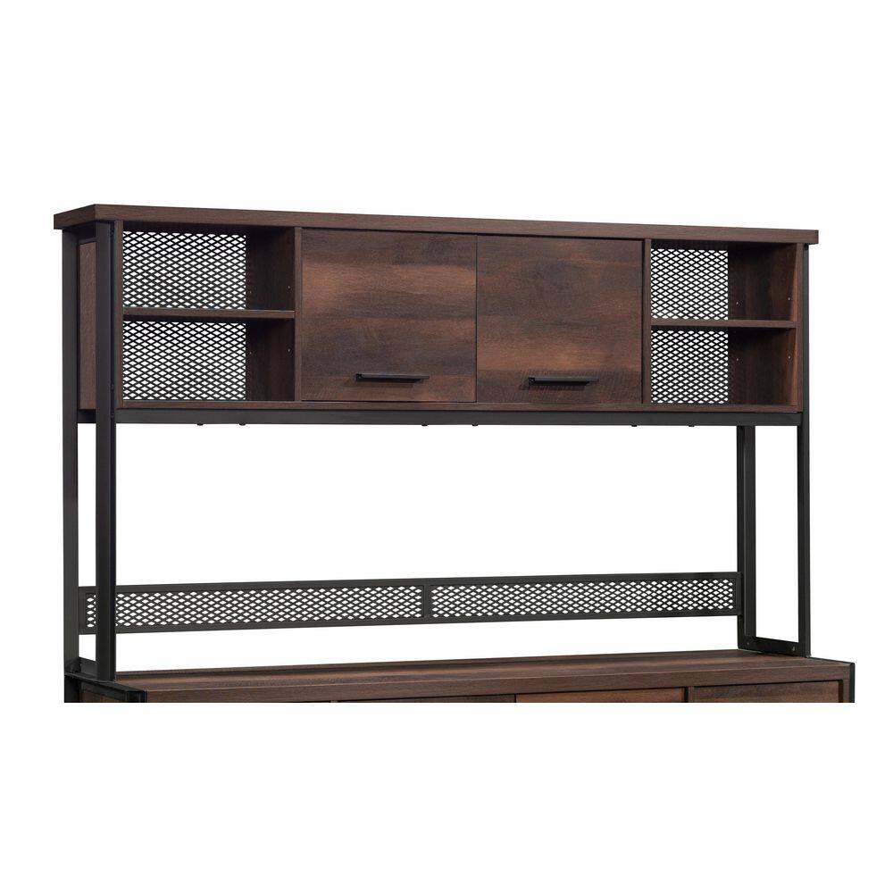 SAUDER Briarbrook Barrel Oak Hutch with Metal Frame and Storage Options