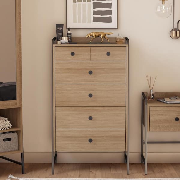 Novogratz Bushwick Tall 5-Drawer Dresser, Natural