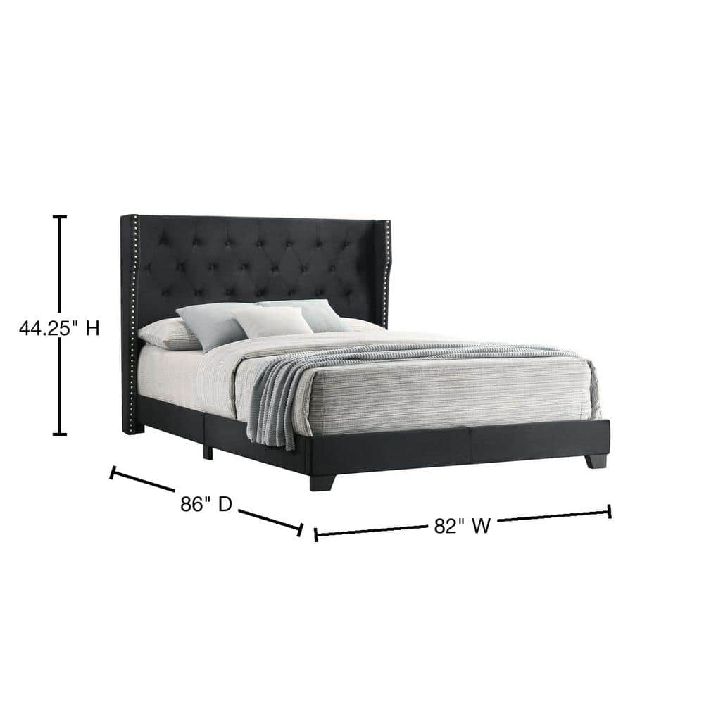 Luxurious Black Velvet King Panel Bed with Silver Nailhead Trim