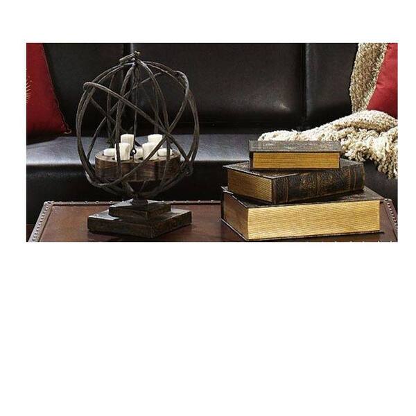null Old World 6.5 in. W x 9.5 in. H Black/Gold Faux Leather Book Box Collection (Set of 3)