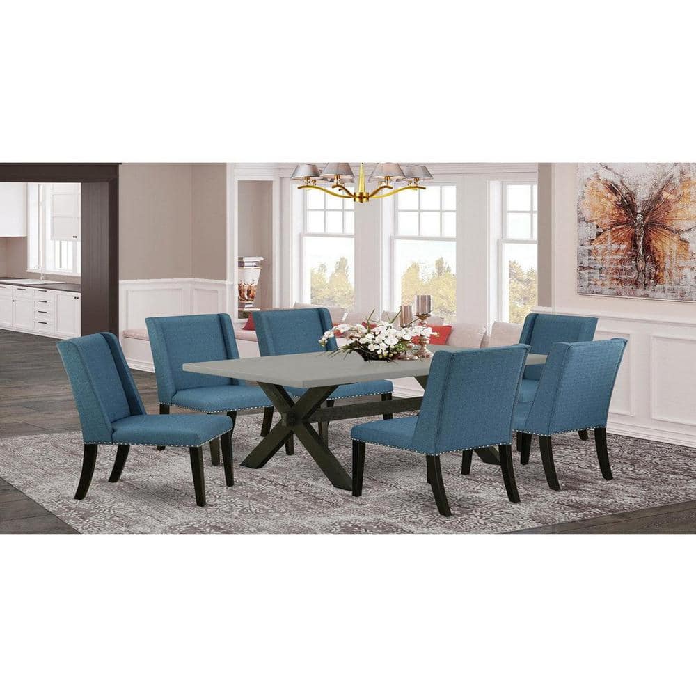 7-Piece Rectangle Natural Oak Finish Solid Wood Top Dining Set with 1 table and 6 Upholstered-Chairs with Lattice Back price history on PriceWatchPro