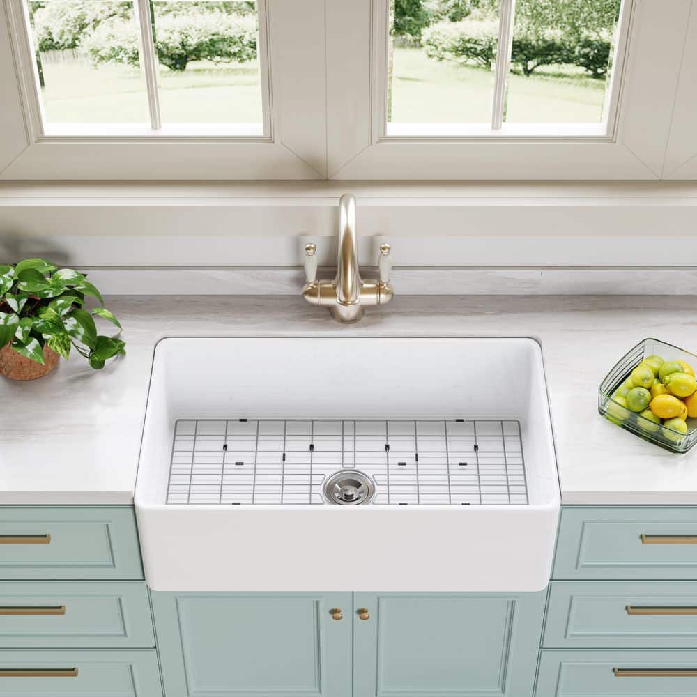 HOROW White Fireclay 33 in. Single Bowl Kitchen Sink Farmhouse