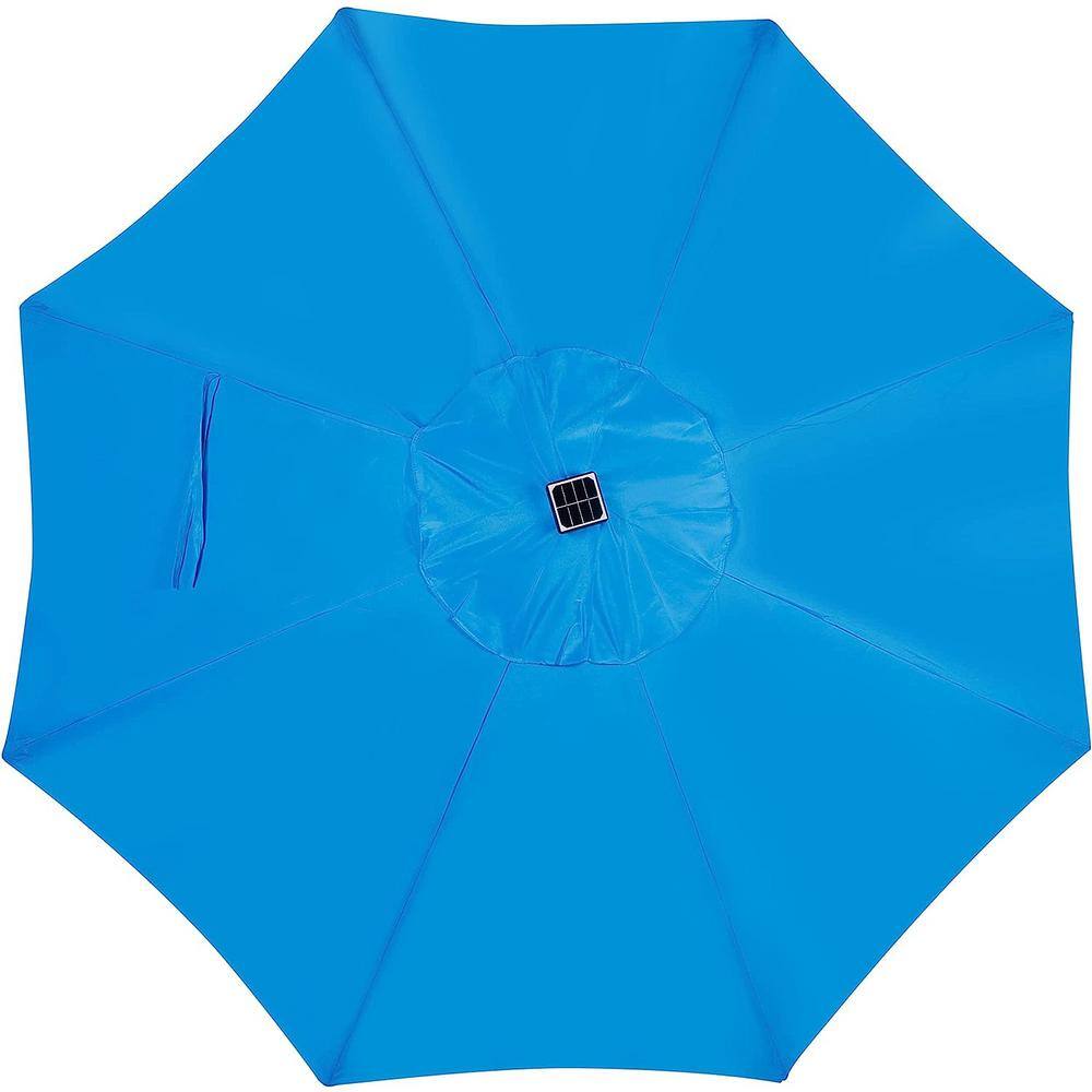Light Blue 9 ft LED Lighted Market Beach Umbrella with Black Aluminum Pole