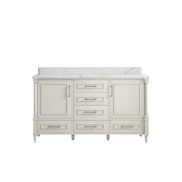 Willow Collections Hudson 60 in. Single Sink Freestanding Alabaster Bath Vanity with Calacatta Laza Top Unassembled