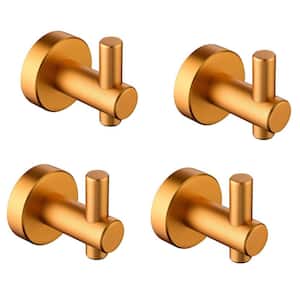 4-Piece Wall Mounted Round Bathroom Robe Hook and Towel Hook in Brushed Gold