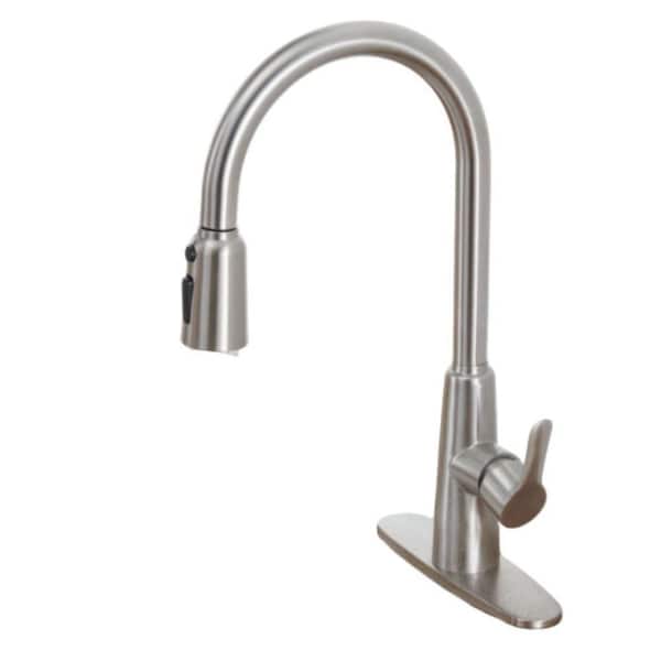 Brushed Nickel 18.5 in. H 2-Handle Pull Out Sprayer Kitchen Faucet with 360° Swivel Spout for Deck Mount