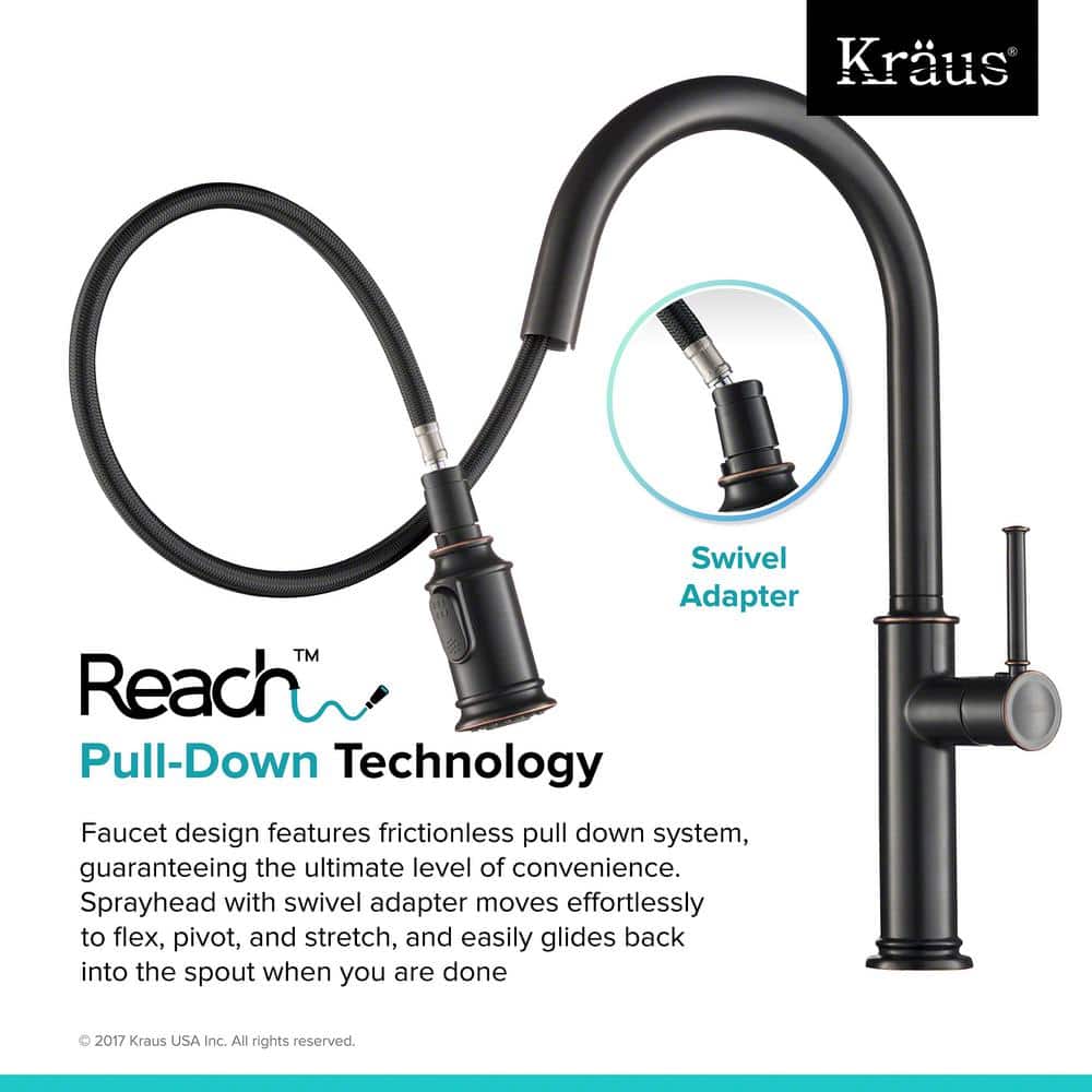 Elegant Bronze 17" Modern Pull-Out Spray Kitchen Faucet