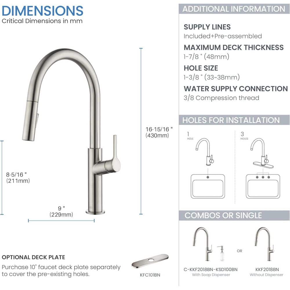 Brushed Nickel Single Handle Pull Down Kitchen Faucet with Spray