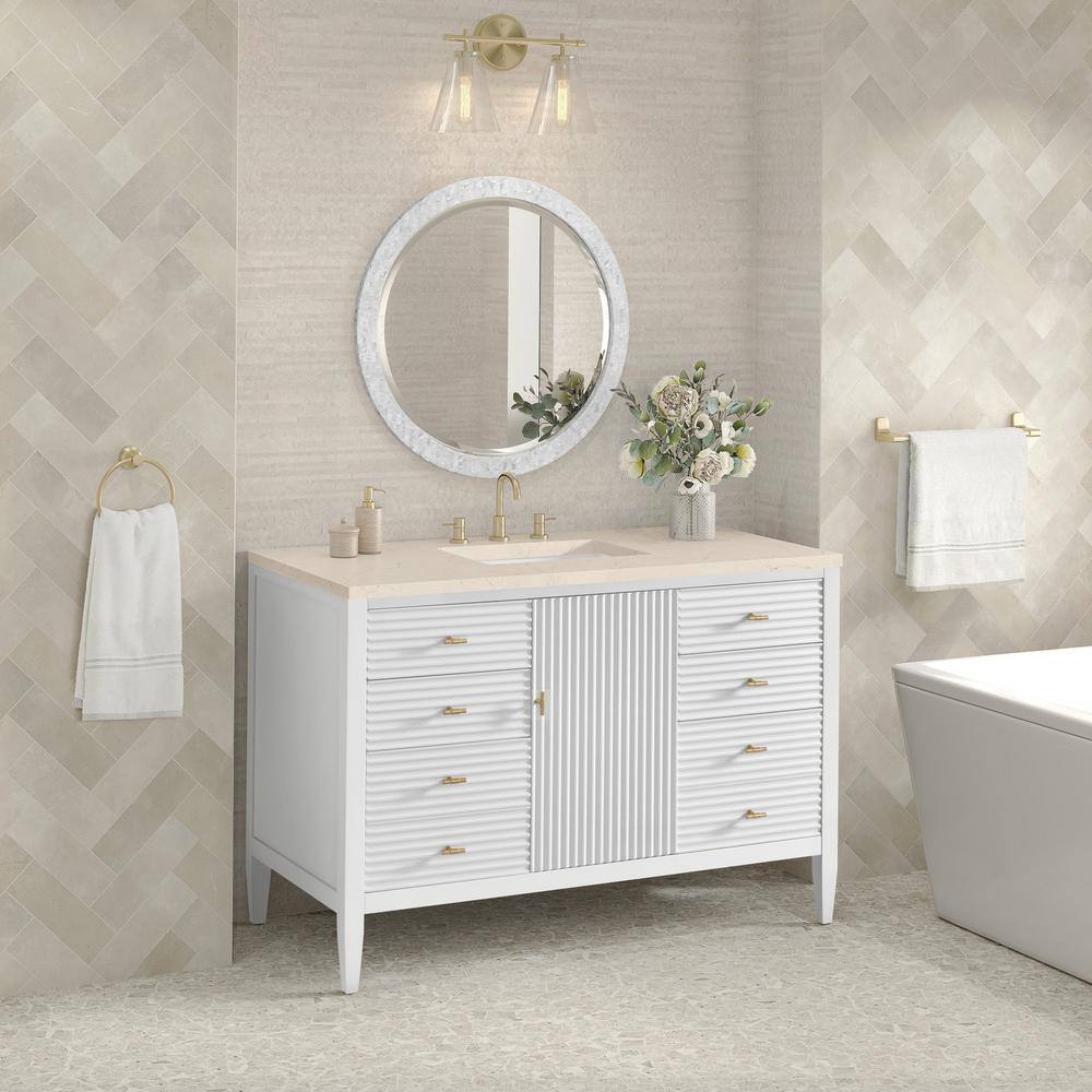 Myrrin 48" Bright White Bathroom Vanity with Eternal Marfil Quartz Top