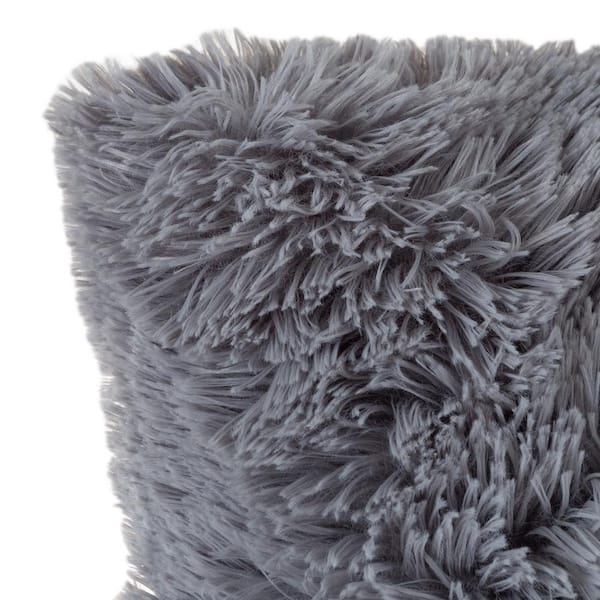 Harris Faux Fur 24x24 Throw Pillow, Quiet Gray