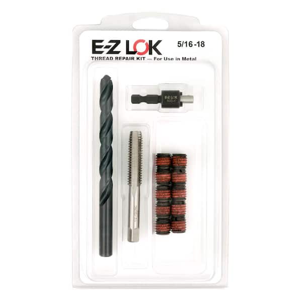 E-Z LOK Repair Kit for Threads in Metal - 5/16-18 - 10 Self-Locking Steel Inserts with Drill, Tap and Install Tool
