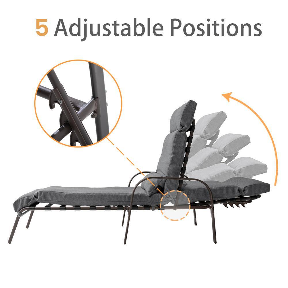 Coastal Breeze Dark Gray Adjustable Outdoor Chaise Lounge with Cushion