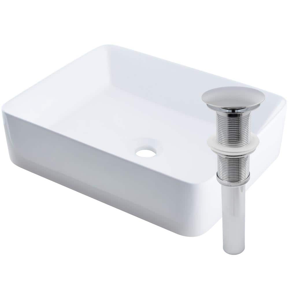 Novatto Porcelain Vessel Sink in White with Umbrella Drain Less