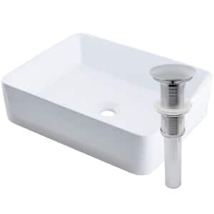 Porcelain Vessel Sink in White with Umbrella Drain Less Overflow in Chrome