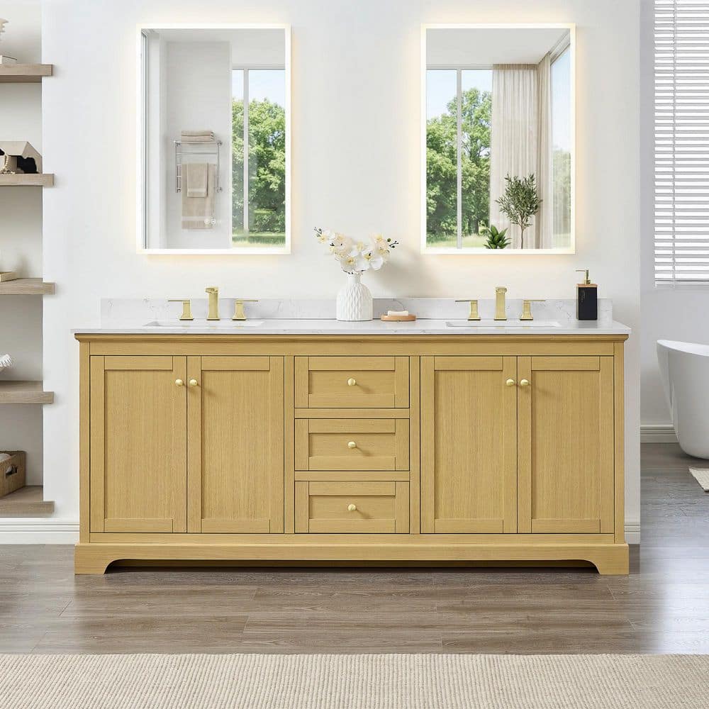 Avery 80 in. Double Freestanding Honey Oak Bath Vanity with Carrara Cultured Marble Top price history on PriceWatchPro