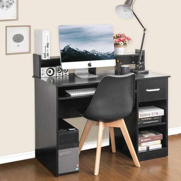 Harper & Bright Designs Black Computer Writing Desk with Hutch and Keyboard Tray