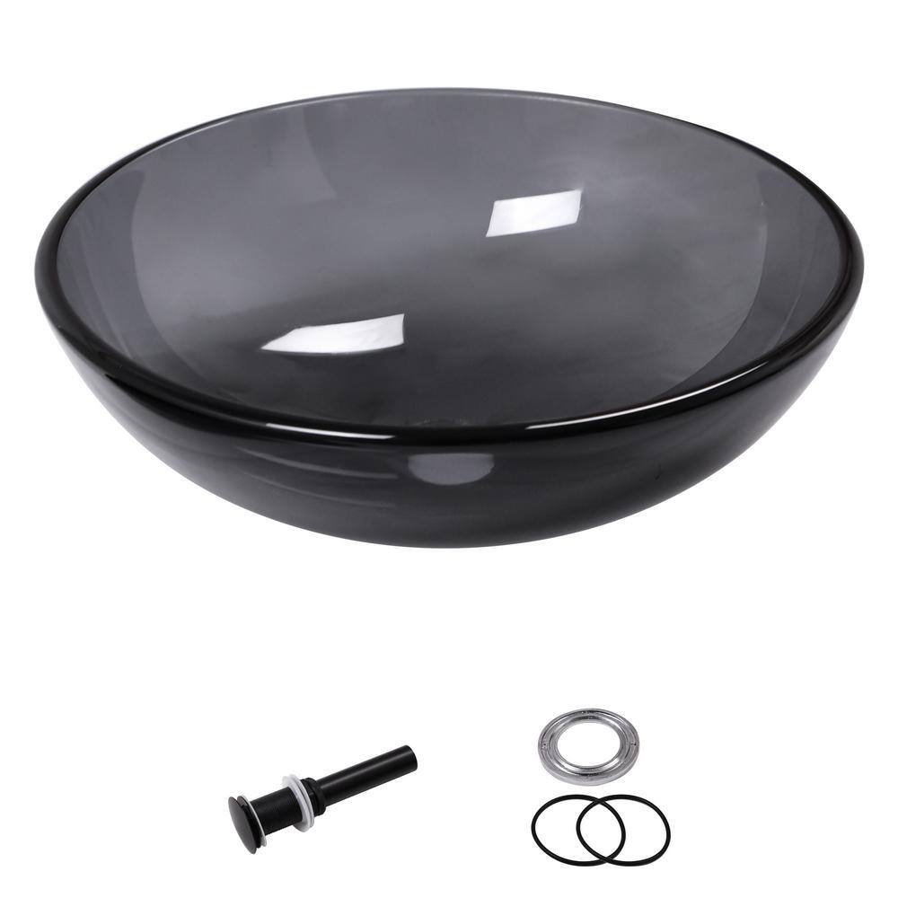 15.94 in. Drop In Transparent Gray Glass Bathroom Vessel Sink with Drain price history on PriceWatchPro
