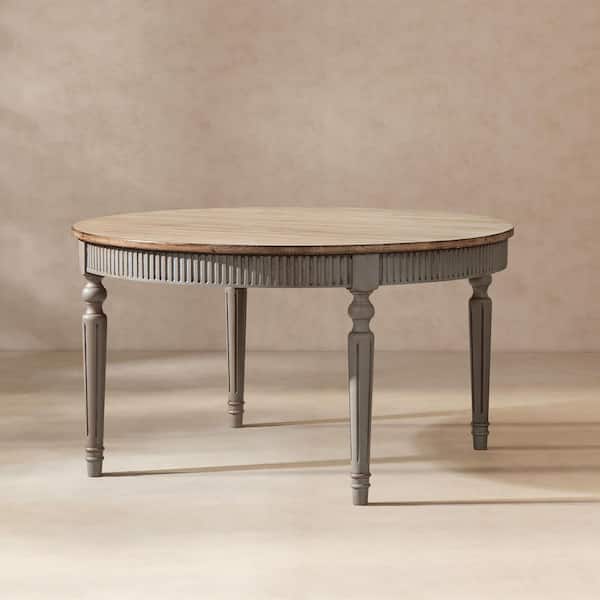 Colette Antique Natural Brown and Antique Blue-Grey Reclaimed Pine Wood 55 in. 4-Legs Base Round Dining Table 6 Seater