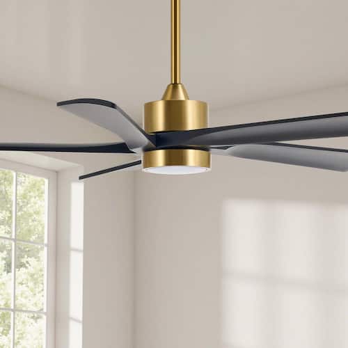 52 in. 5-Blade Indoor Matte Black Modern Standard Ceiling Fan with LED Light Solid Wood Blades Lighting