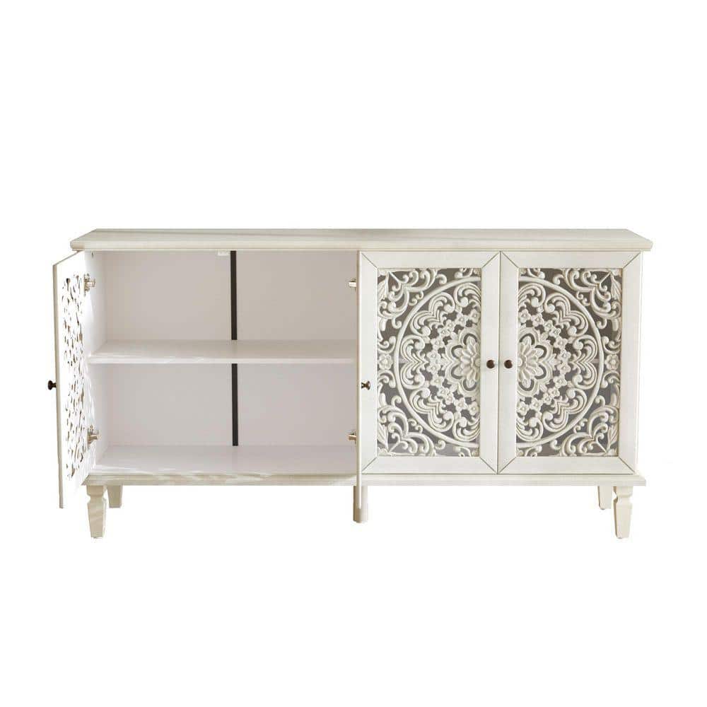 59.84 in. W x 15.74 in. D x 31.5 in. H Bathroom White Linen Cabinet