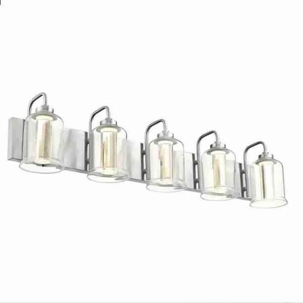 36 in. 5-Light 30-Watt LED Vanity Light with Crystal Brushed Nickel LED Vanity Light