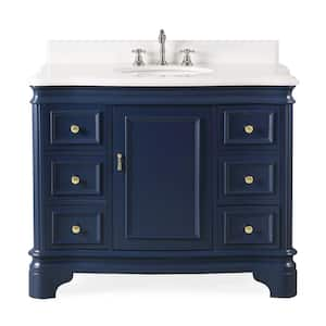 42 in. Sesto - Navy Blue 42 in. W x 21.5 in. D x 35.25 in. H Bathroom Vanity in Navy Blue Color with White Quartz Top