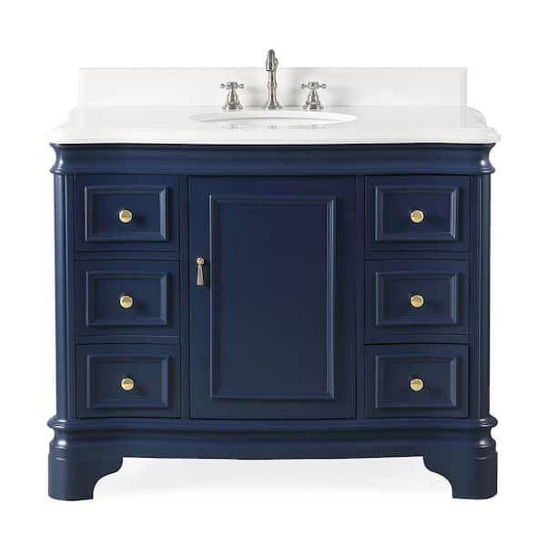 Benton Collection 42 in. Sesto - Navy Blue 42 in. W x 21.5 in. D x 35.25 in. H Bathroom Vanity in Navy Blue Color with White Quartz Top