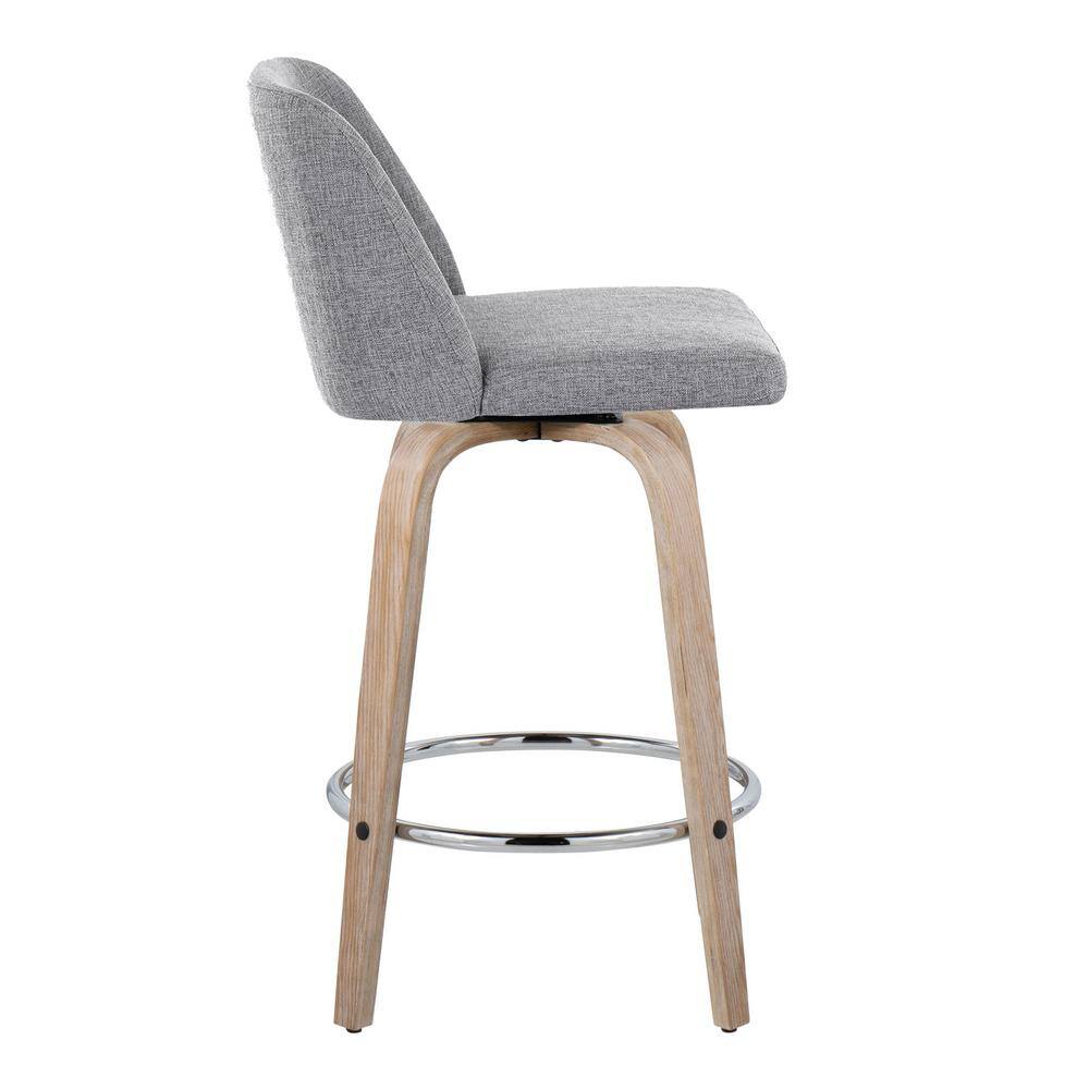 Gray Swivel Upholstered Counter Stool with Wood Legs