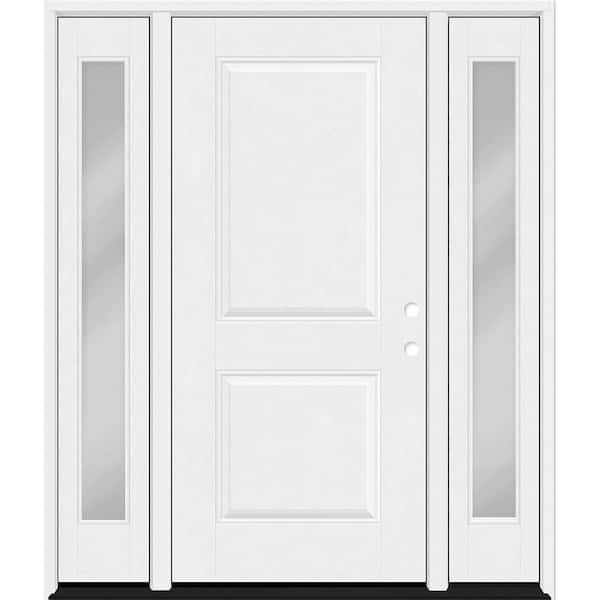 Regency 68 in. x 80 in. 2P Squaretop LHIS Unfinished White Mahogany Fiberglass Prehung Front Door w/Clear14in.SLs 4-9/16