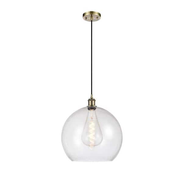 Innovations Athens 60-Watt 1 Light Antique Brass Shaded Pendant Light ...