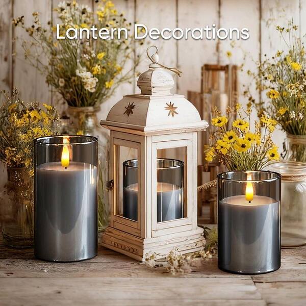 Gray Flameless Battery Operated Candles Set of 3, LED Candles with