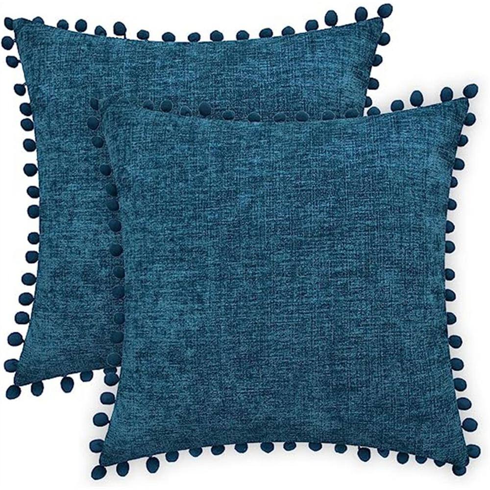 Pack-2 Outdoor Throw Pillow Cases Cozy Solid Dyed Soft Chenille Cushion Cov