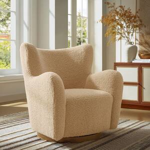 Montrose Wingback Sherpa Swivel Accent Arm Chair in Ivory Walnut