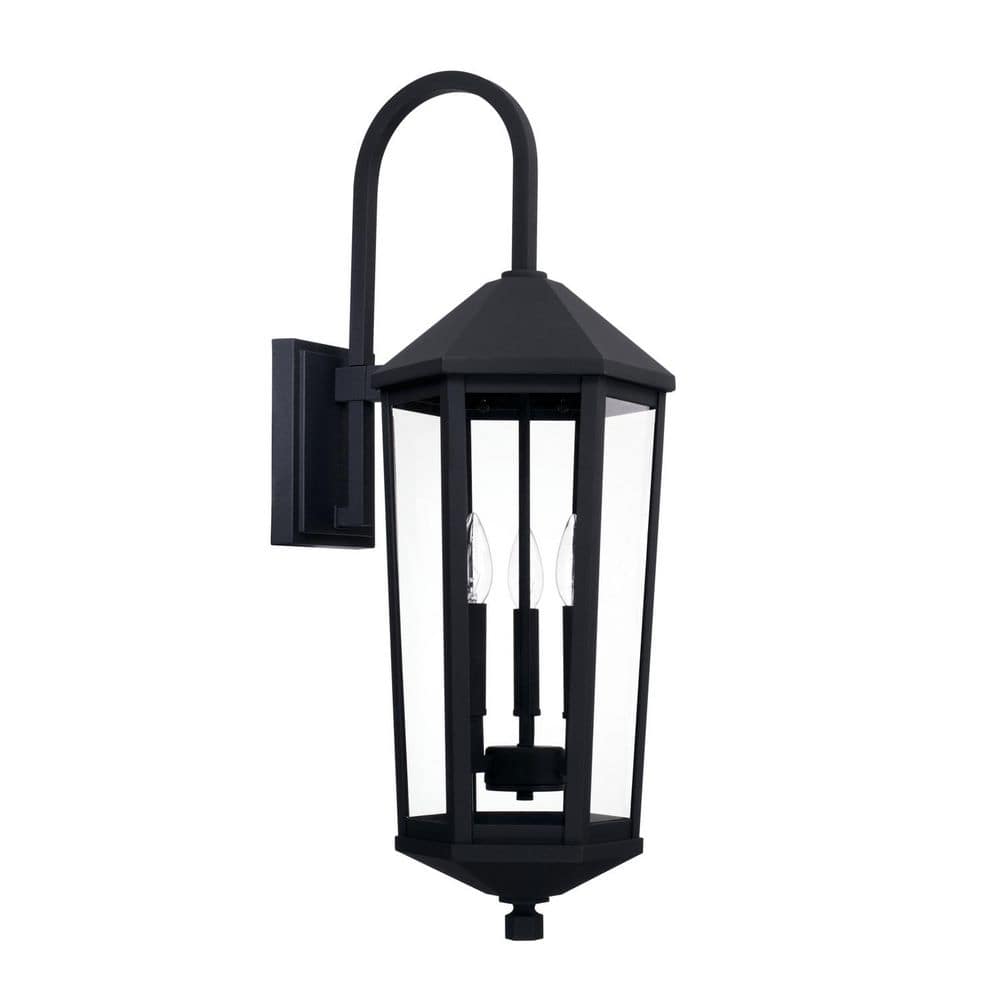 Ellsworth 10 in. W x 29 in. H 3-Light Clear Glass Outdoor Wall Lantern in Black price history on PriceWatchPro