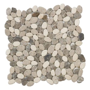 Emperador River Rocks Cream 11.5 in. x 11.5 in. Interlock Travertine/Marble Wall/Floor Mosaic Tile (9.18 sq. ft./Case)