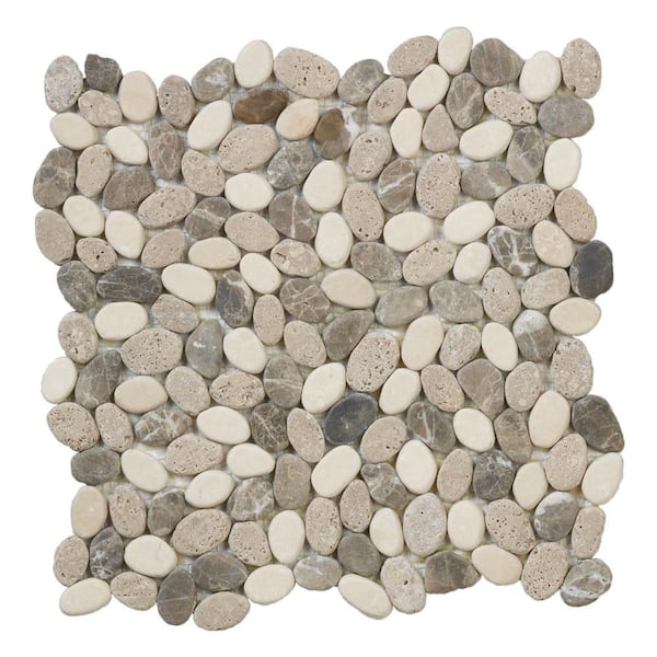 Jeffrey Court Emperador River Rocks Cream 11.5 in. x 11.5 in. Interlock Travertine/Marble Wall/Floor Mosaic Tile (9.18 sq. ft./Case)