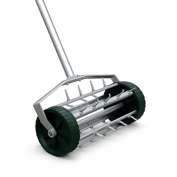 27-Tine Aerator Garden Rotary Push Tine Spike Rolling Lawn Manual Aerator Roller Garden Tool for Yard Grass Maintenance