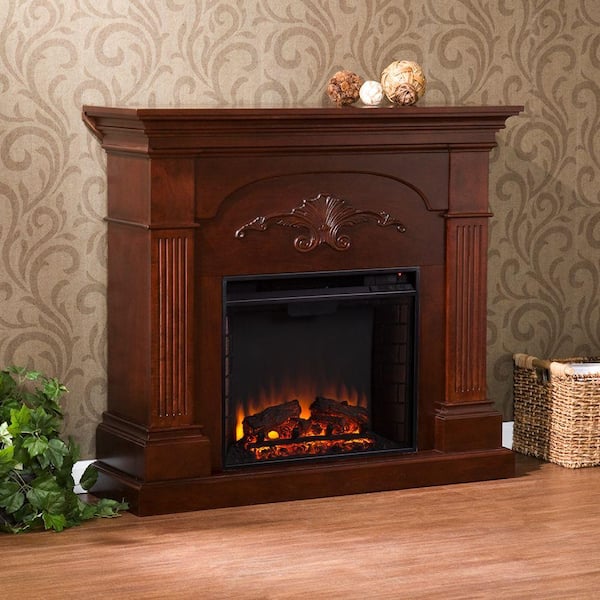 Southern Enterprises Oliver 44.75 in. Freestanding Electric Fireplace in Mahogany