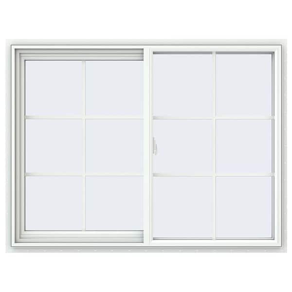 JELD-WEN 47.5 in. x 35.5 in. V-2500 Series White Vinyl Left-Handed Sliding Window with Colonial Grids/Grilles