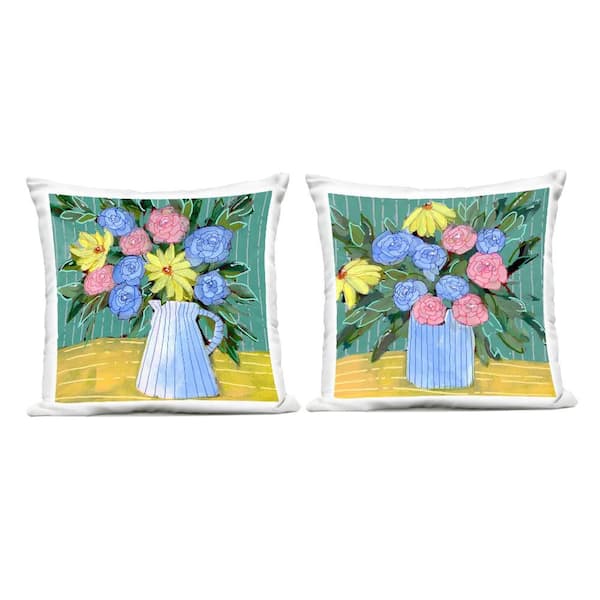 Stupell Industries Bright Flowers on Stripes Green Square Outdoor Throw Pillow 2-Pack