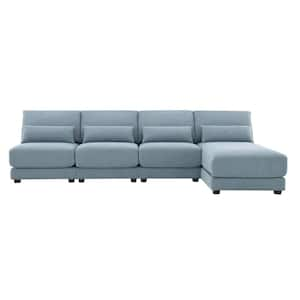 120 in. Square Arm Fabric L-shaped Sofa with Reversible Chaise in. Blue