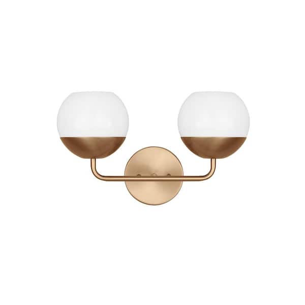 Generation Lighting Alvin 16.5 in. 2-Light Satin Brass Vanity Light with Milk Glass Shades